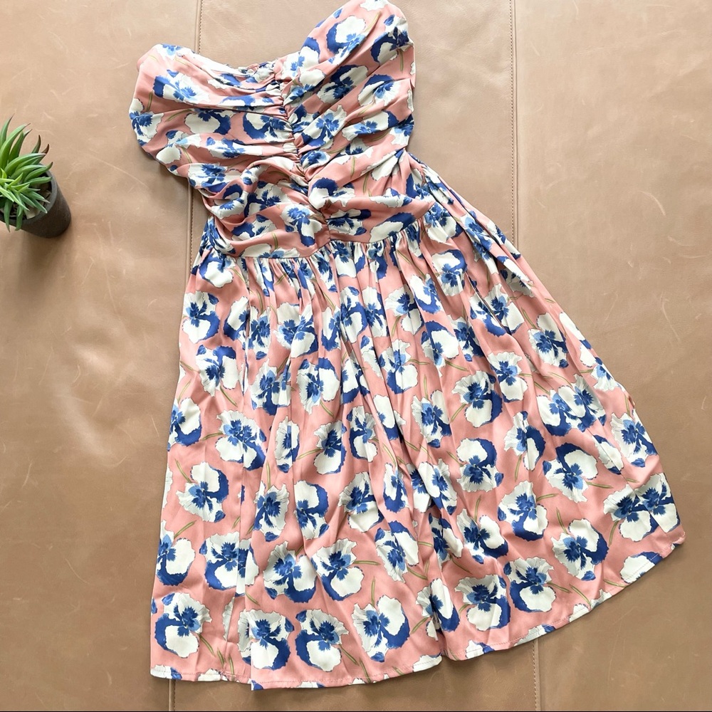 Tucker NYC Floral Pansy Silk Strapless Mini Dress S Small